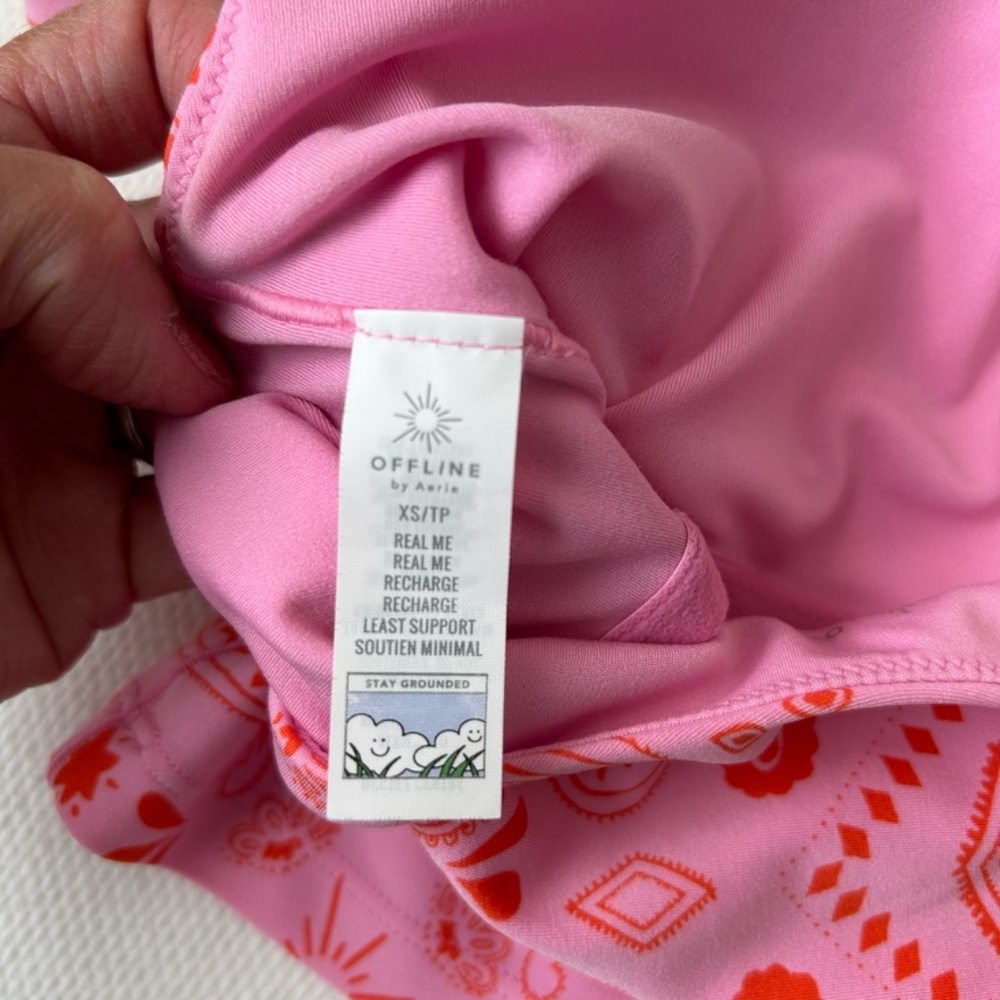 Aerie Offline Real Me Sports Bra Low Key LongLine Recharge Pink Paisley Size XS - Picture 13 of 15